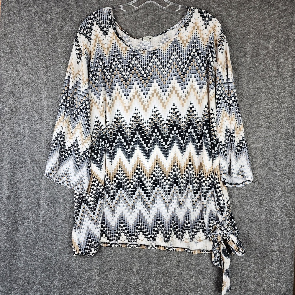 Cato Blouse Womens 22/24W Multi Geometric Side Tie 3/4 Sleeve Knit Top